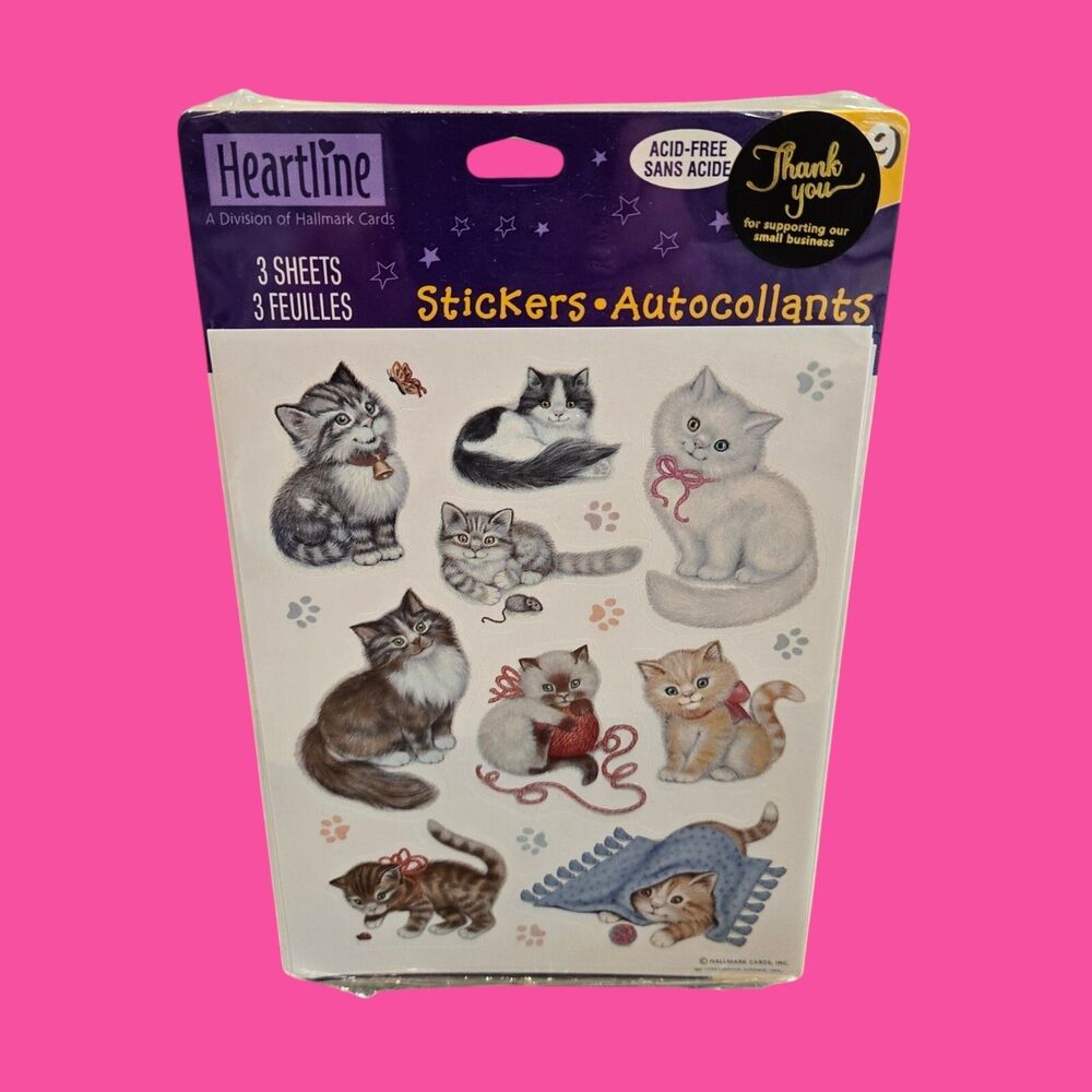 Sealed NEW Vintage Hallmark Stickers Sweet Playful Kitty Cats Kittens Yarn Mice